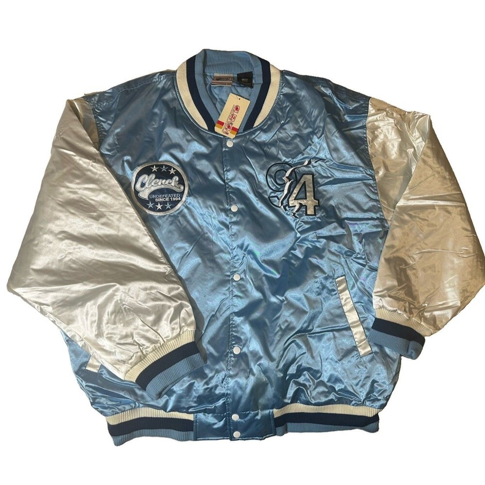 Retro Clench Satin Bomber Jacket 4XL NWT Blue Y2K Hip Hop Baggy Undefeated 94